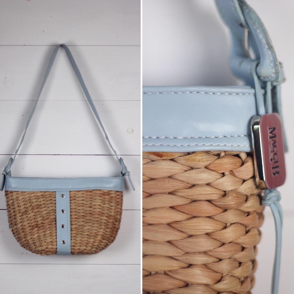 Maggie B straw purse with gingham lining